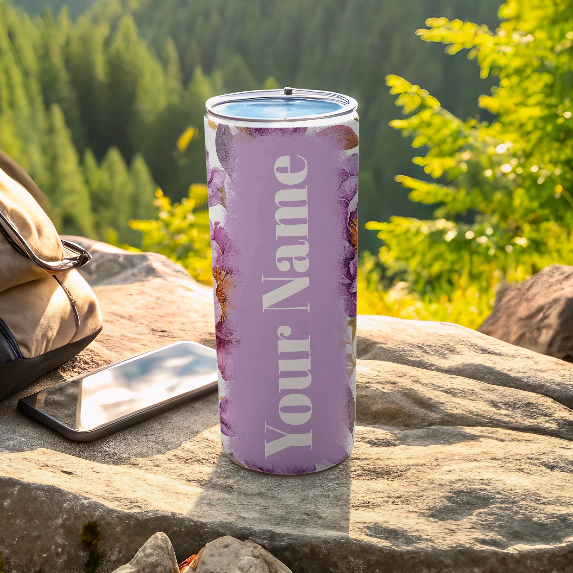 Personalized Purple Floral Design Insulated Tumbler