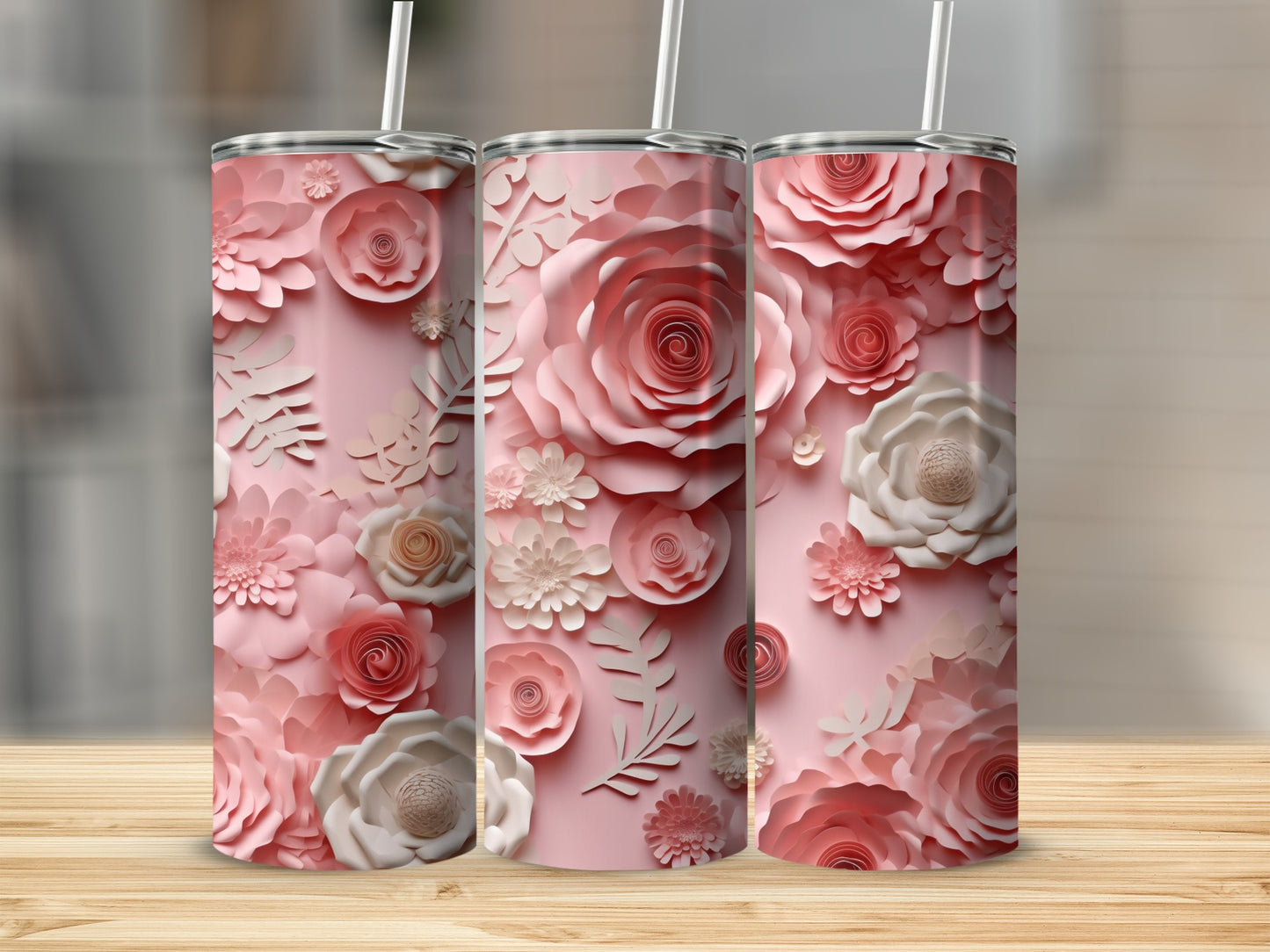 Floral Designed Tumbler with Pink and White Flowers