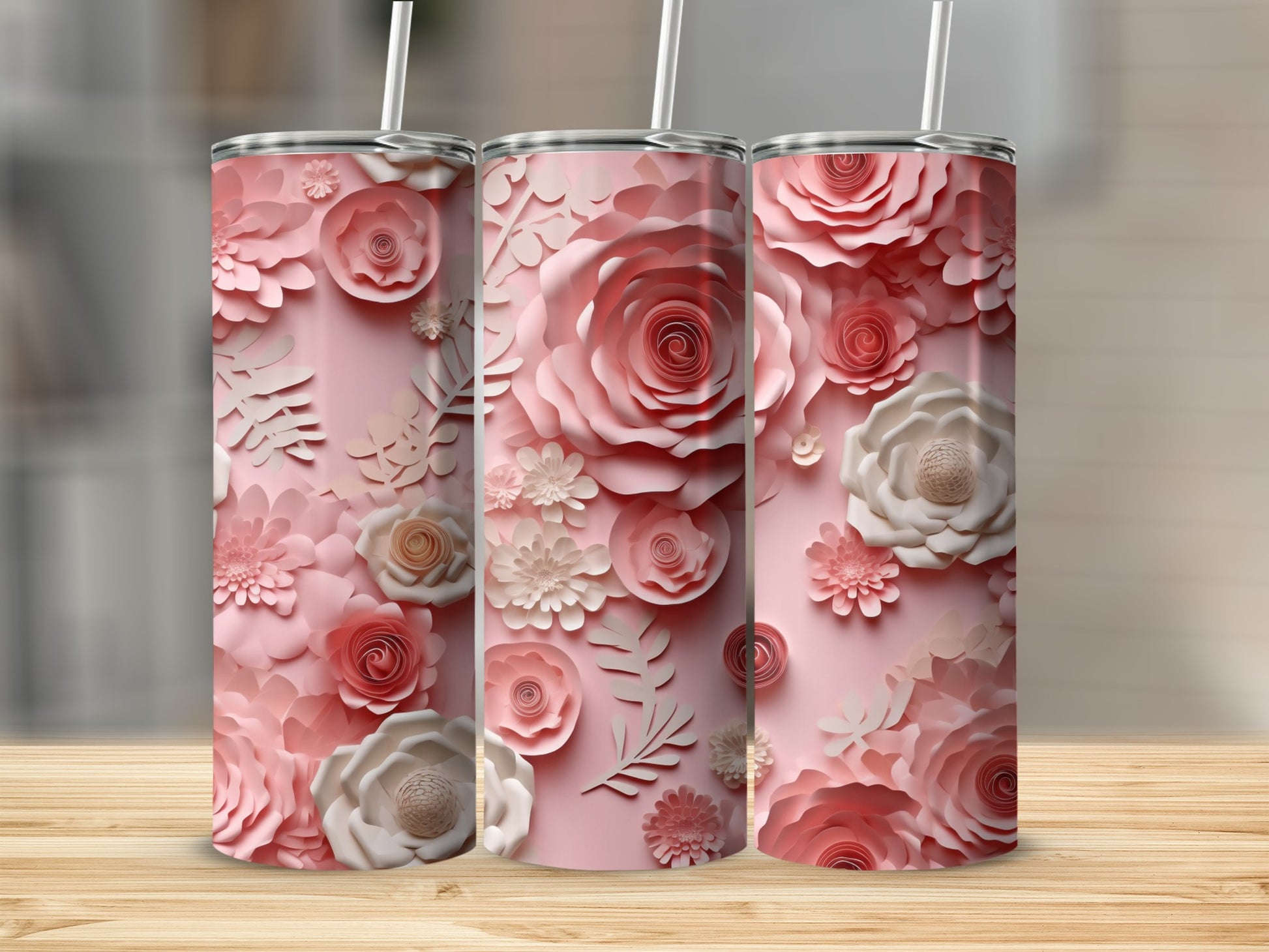 Floral Designed Tumbler with Pink and White Flowers