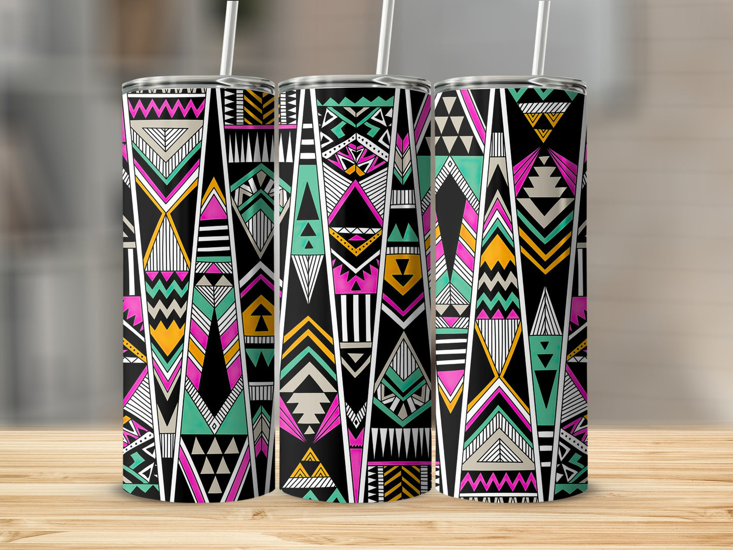 Abstract Aztec Tribal Geometric Pattern Bright Colors Tumblers