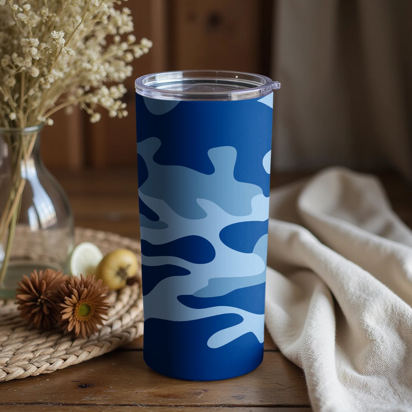 Blue Camouflage Design Insulated Tumbler Cup for Beverages