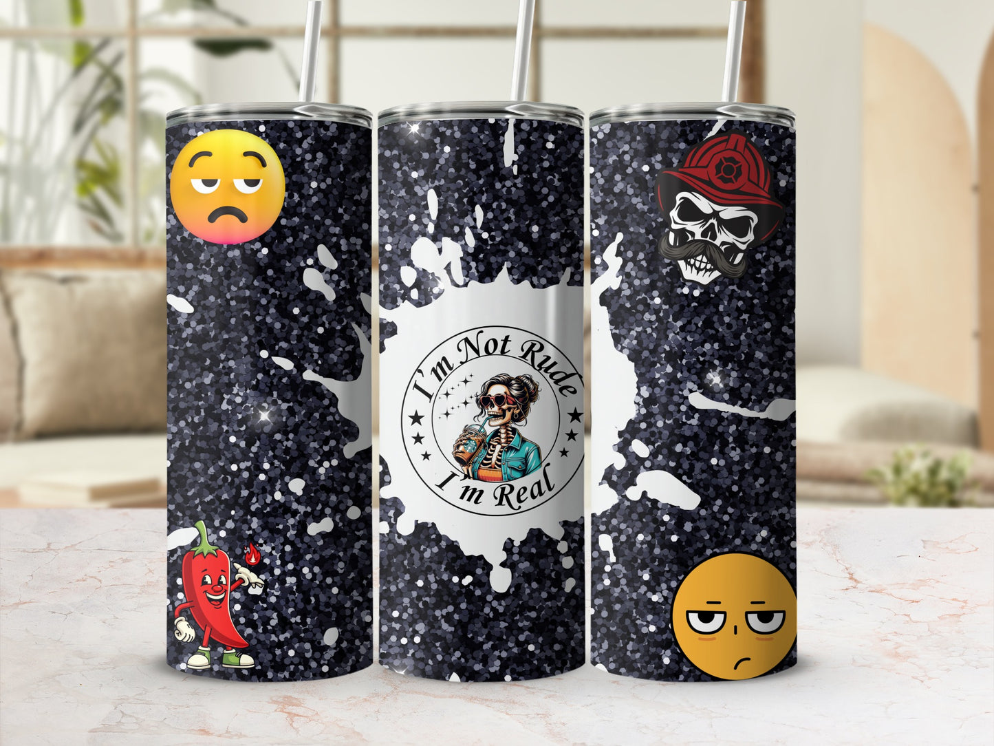 Emojis and Skull Design Insulated Tumbler Cup