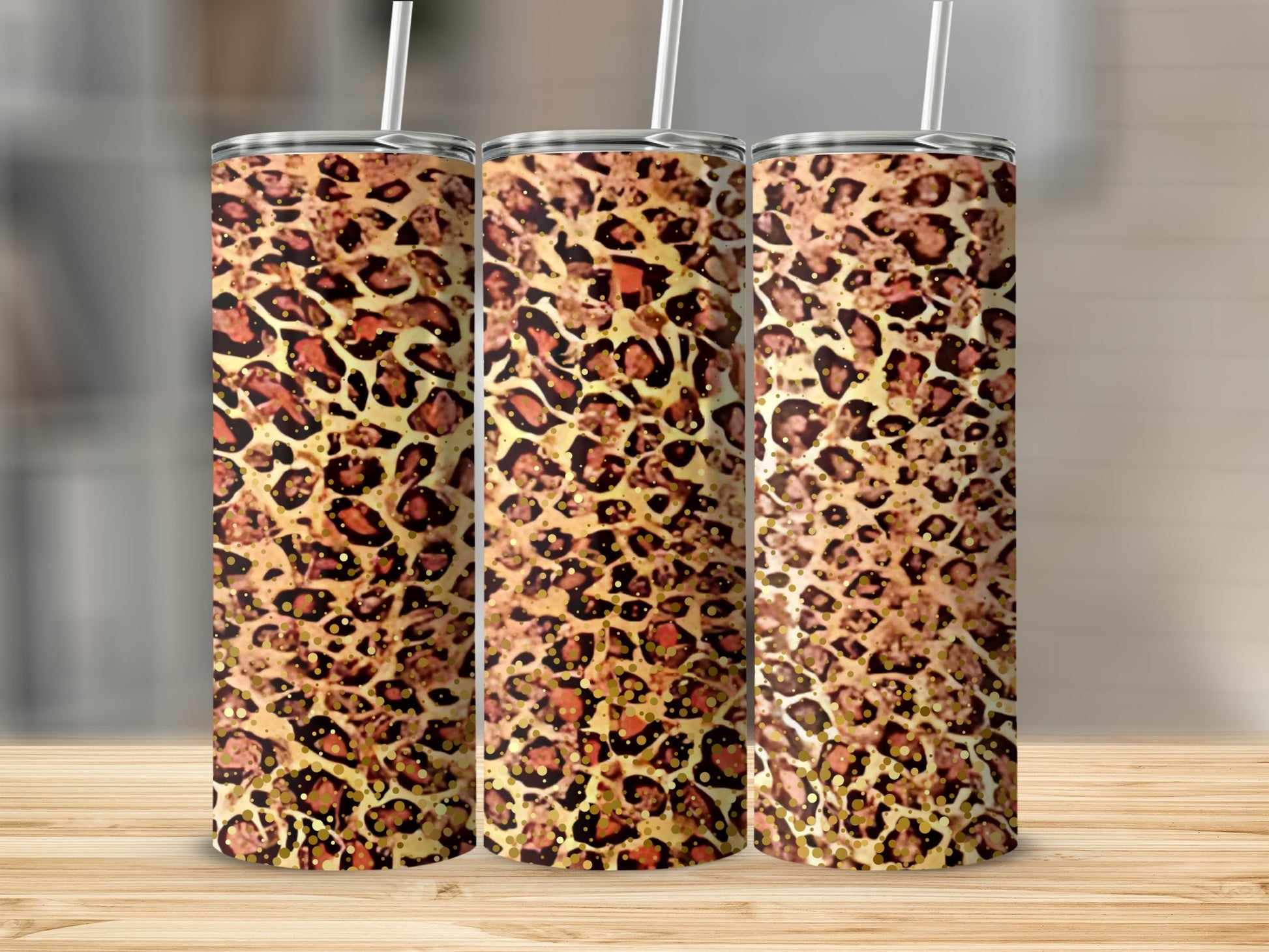 Leopard Print Insulated Tumbler Cup with Straw Tumbler
