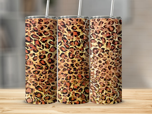 Leopard Print Insulated Tumbler Cup with Straw Tumbler