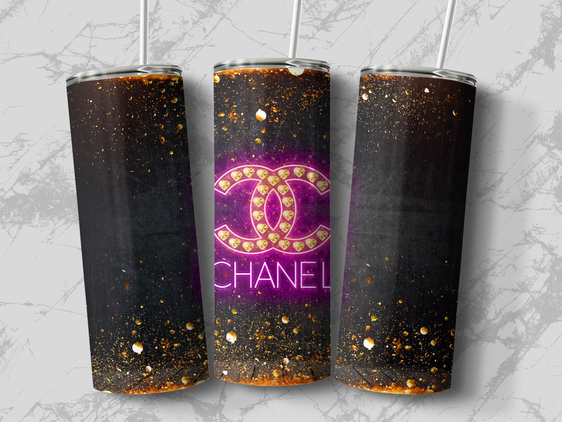 Luxury Designer Inspired Tumbler with Glitter Accents