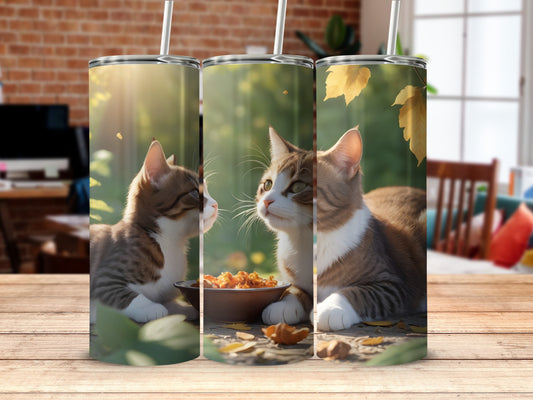 Adorable Cats Mealtime Sunny Outdoor Scene Tumbler product type