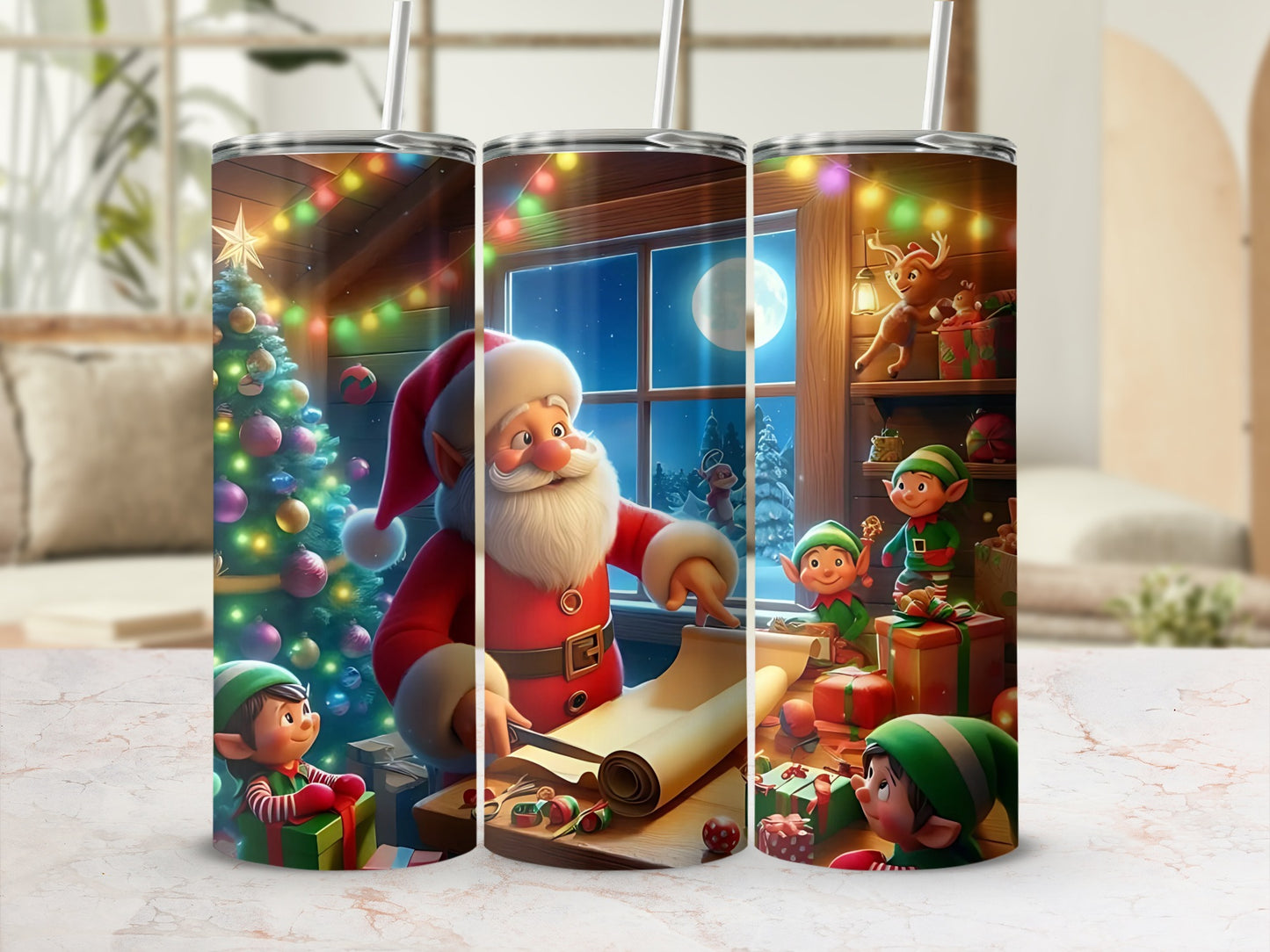 Festive Santa and Elves Christmas Scene Tumbler