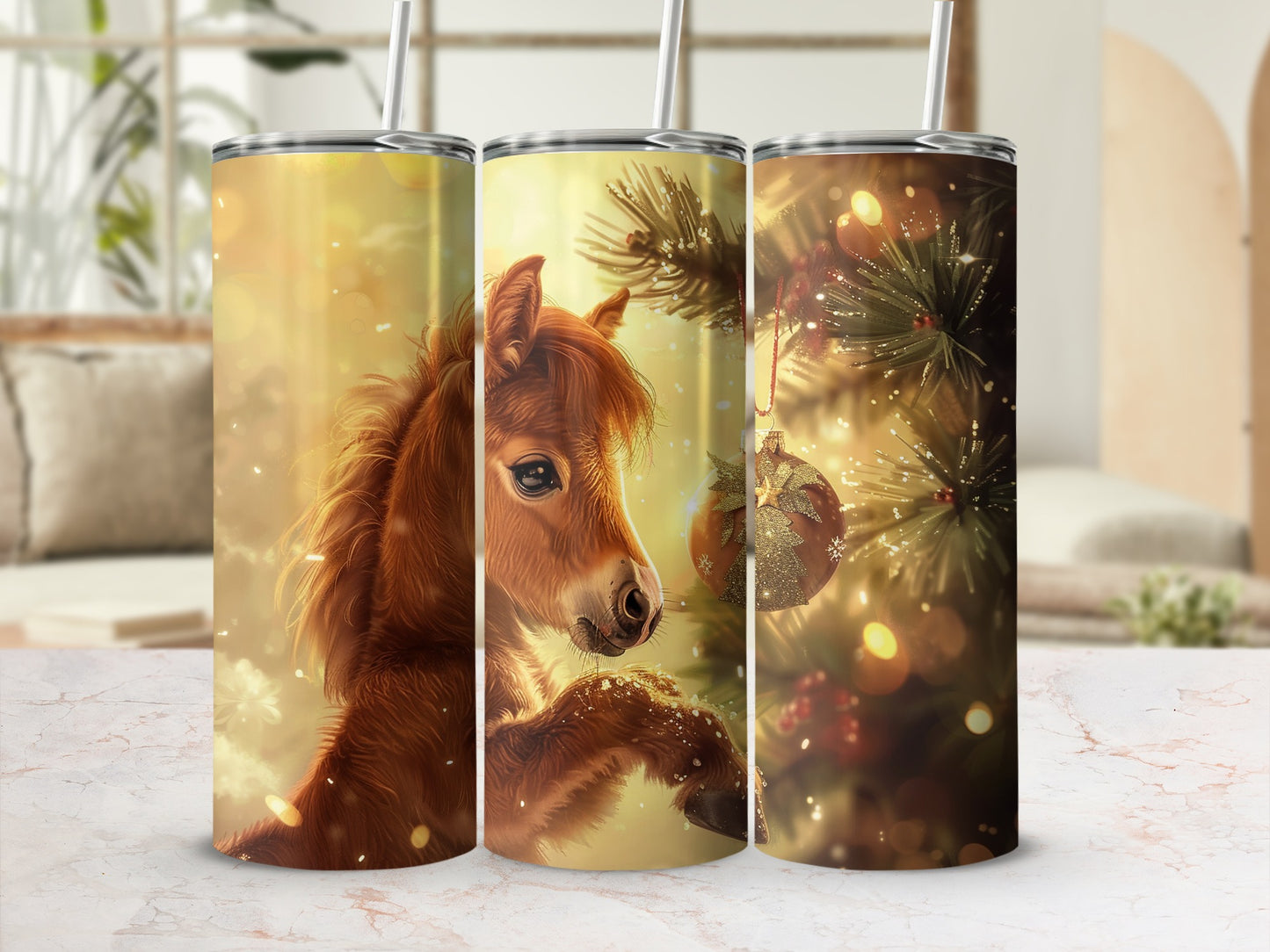 Christmas Pony Tumbler with Festive Holiday Design