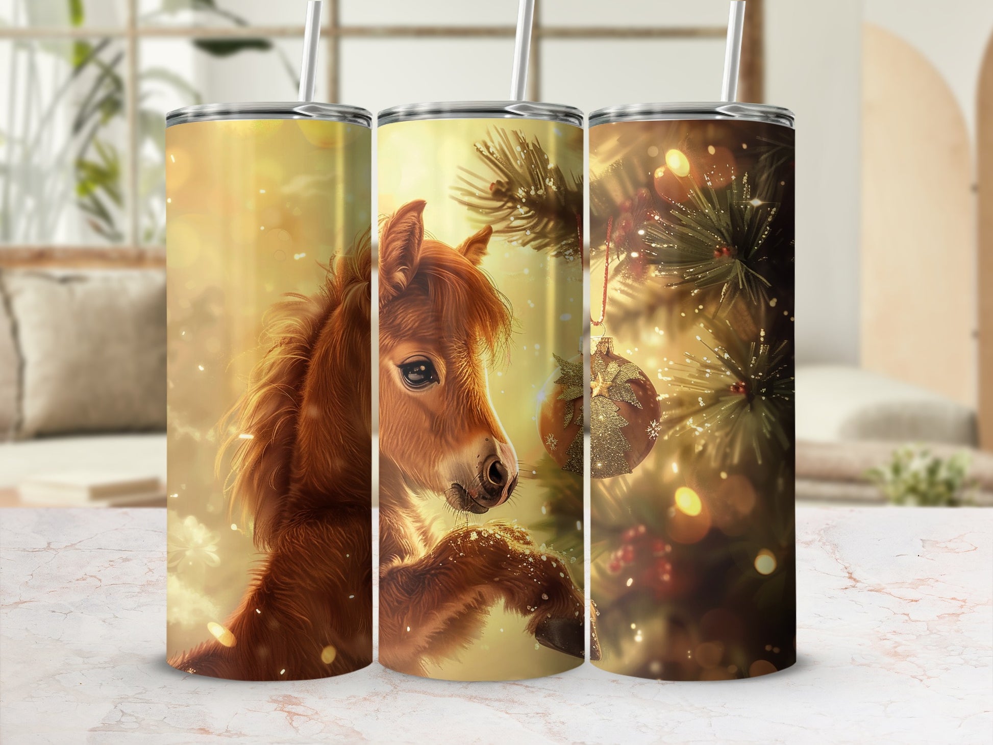 Christmas Pony Tumbler with Festive Holiday Design