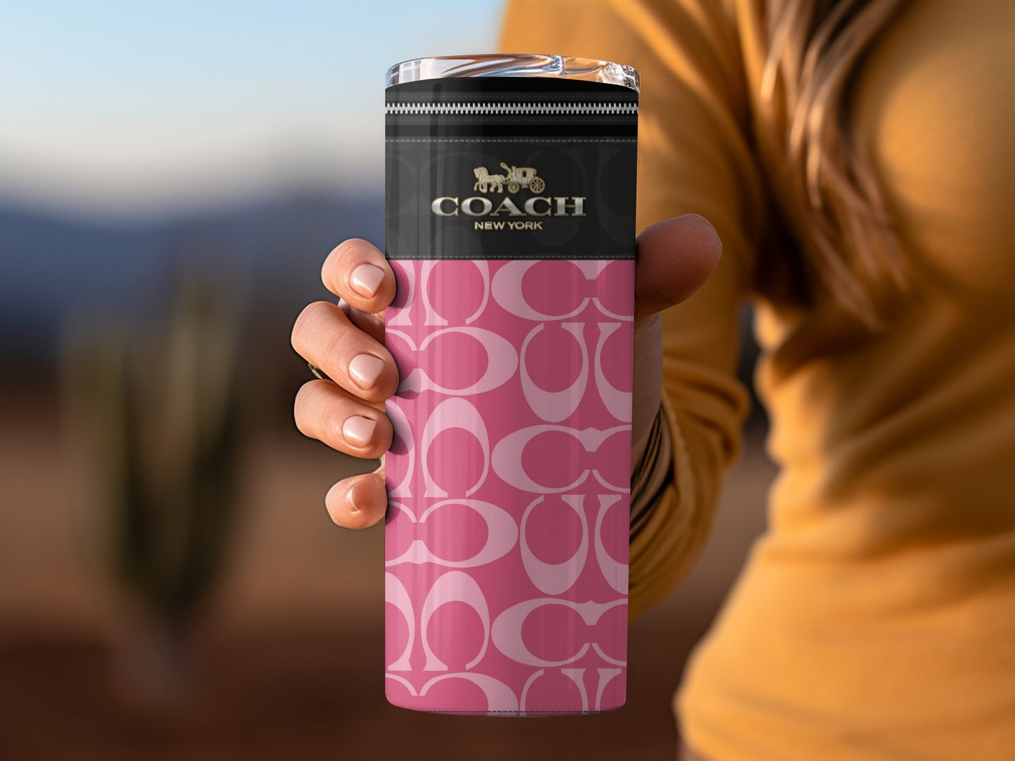 Coach New York Pink Patterned Travel Mug