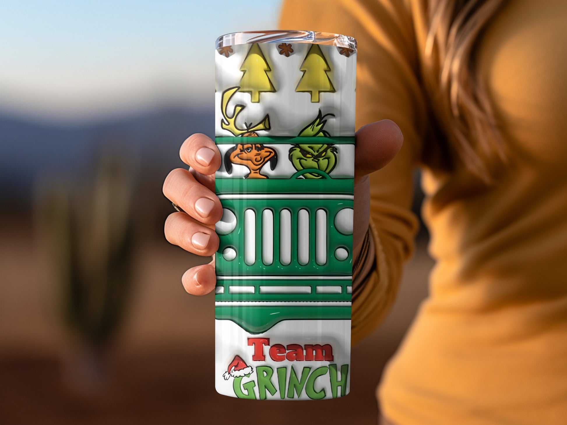 Team Grinch Jeep Christmas Tumbler Cup Design