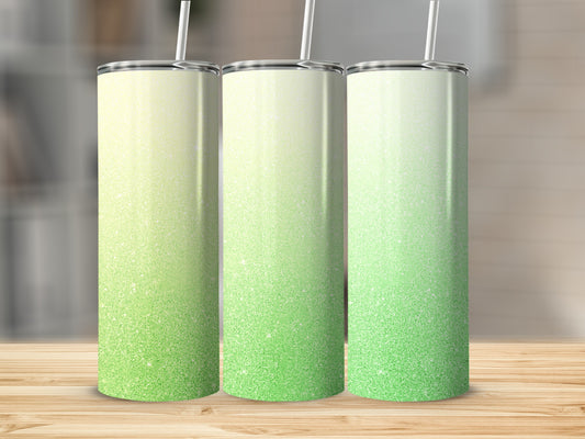 Three gradient tumblers with a glitter effect.