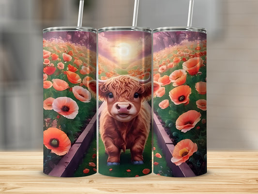 Adorable Highland Cow among Vibrant Poppies tumbler