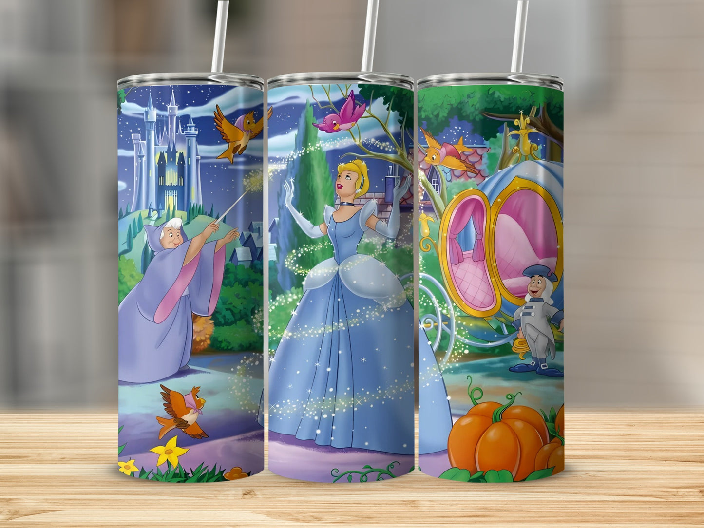 Cinderella Fairytale Scene Tumbler Cup with Straw