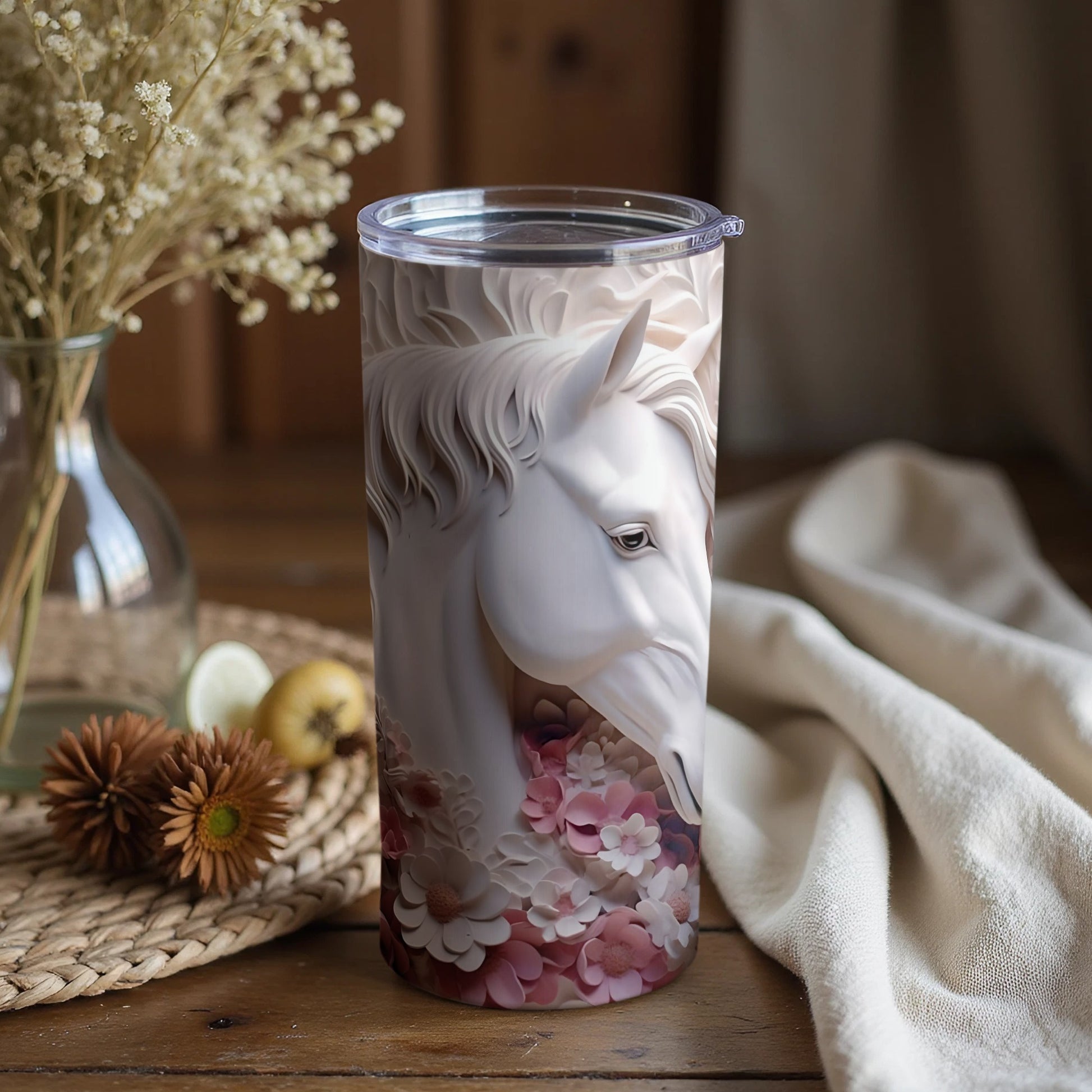 Elegant Horse and Flowers Insulated Tumbler Product