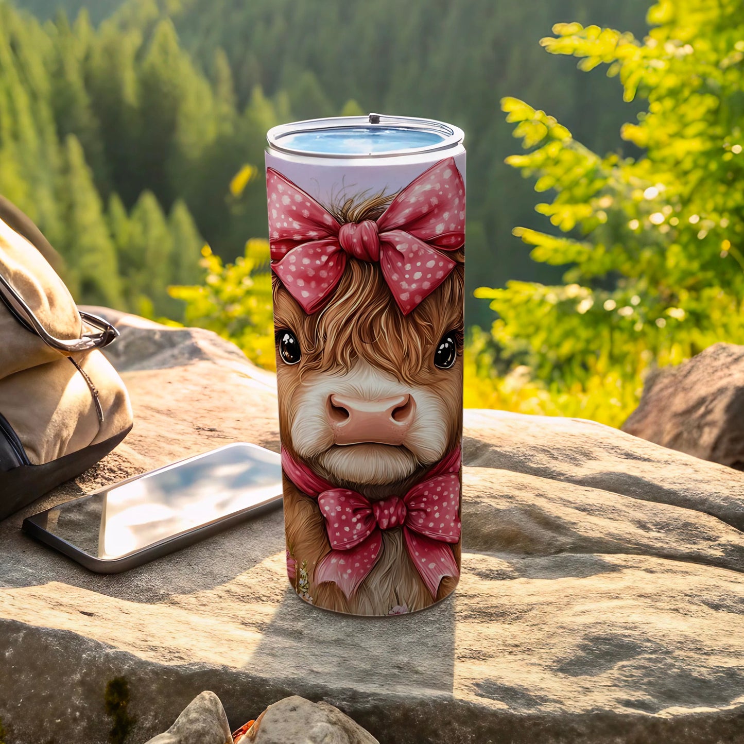 Cute Cow with Pink Bow Insulated Travel Tumbler