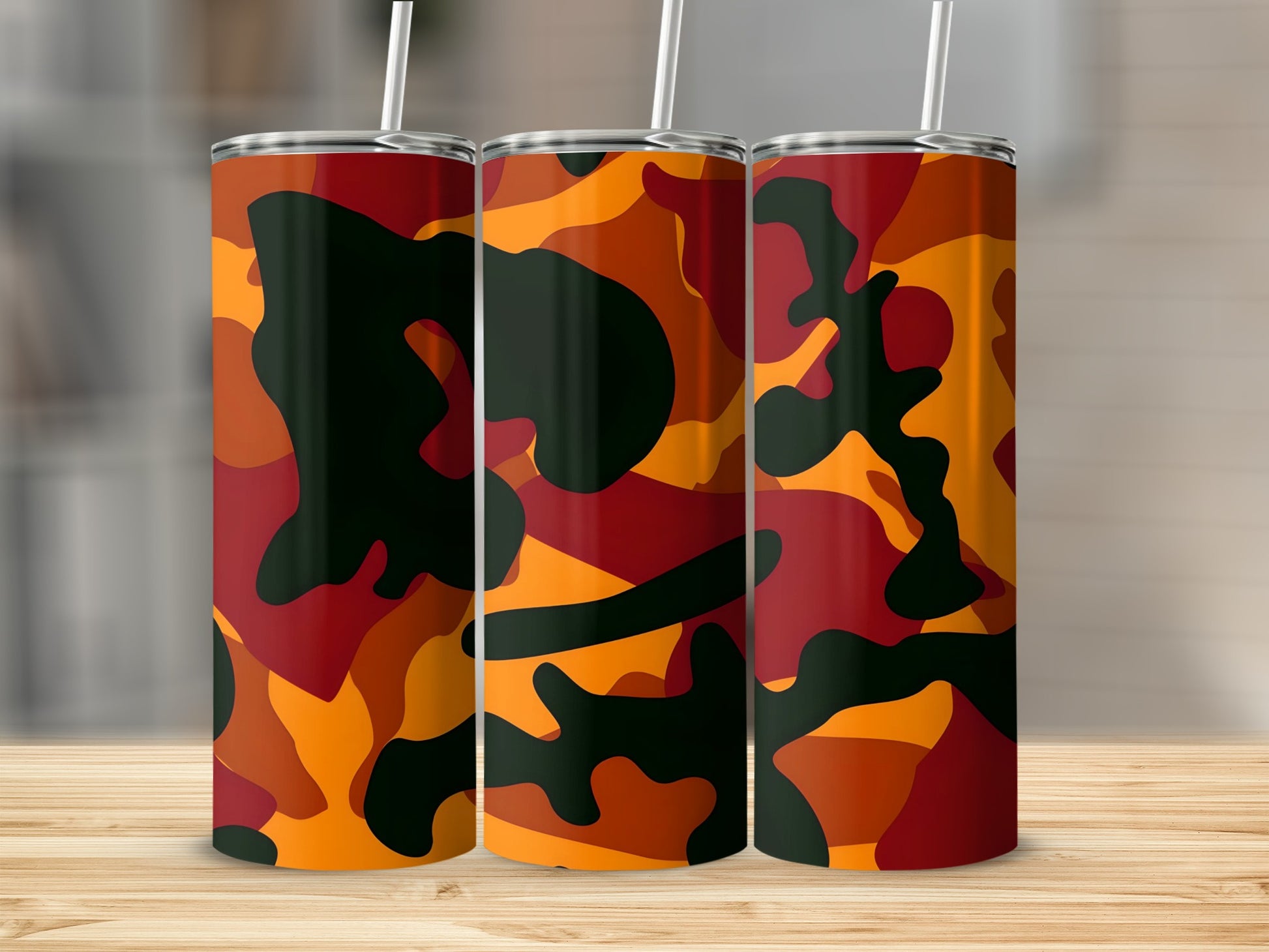 Red and Orange Camouflage Pattern Tumbler Product
