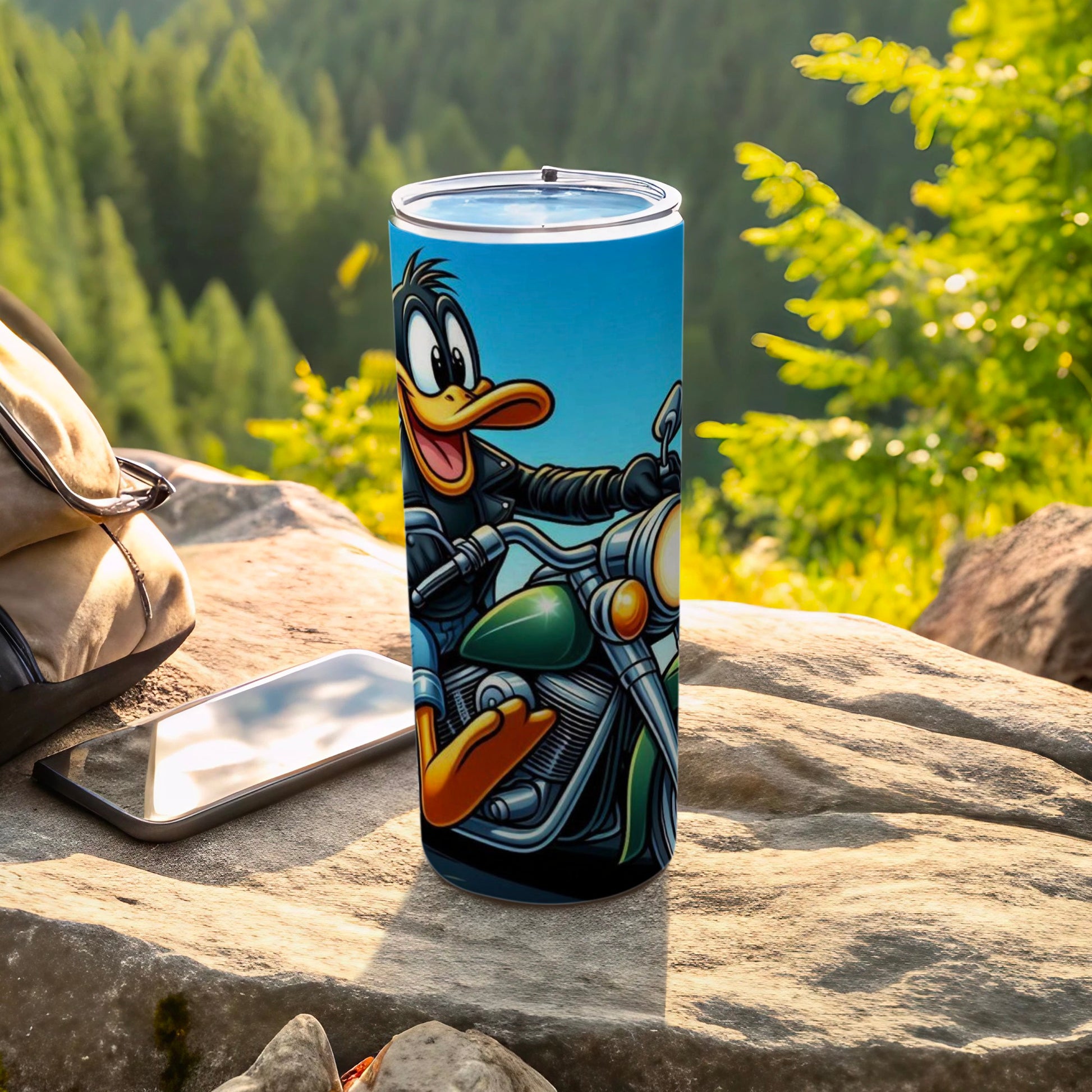 Cartoon Duck Riding Motorcycle Outdoor Tumbler Cup