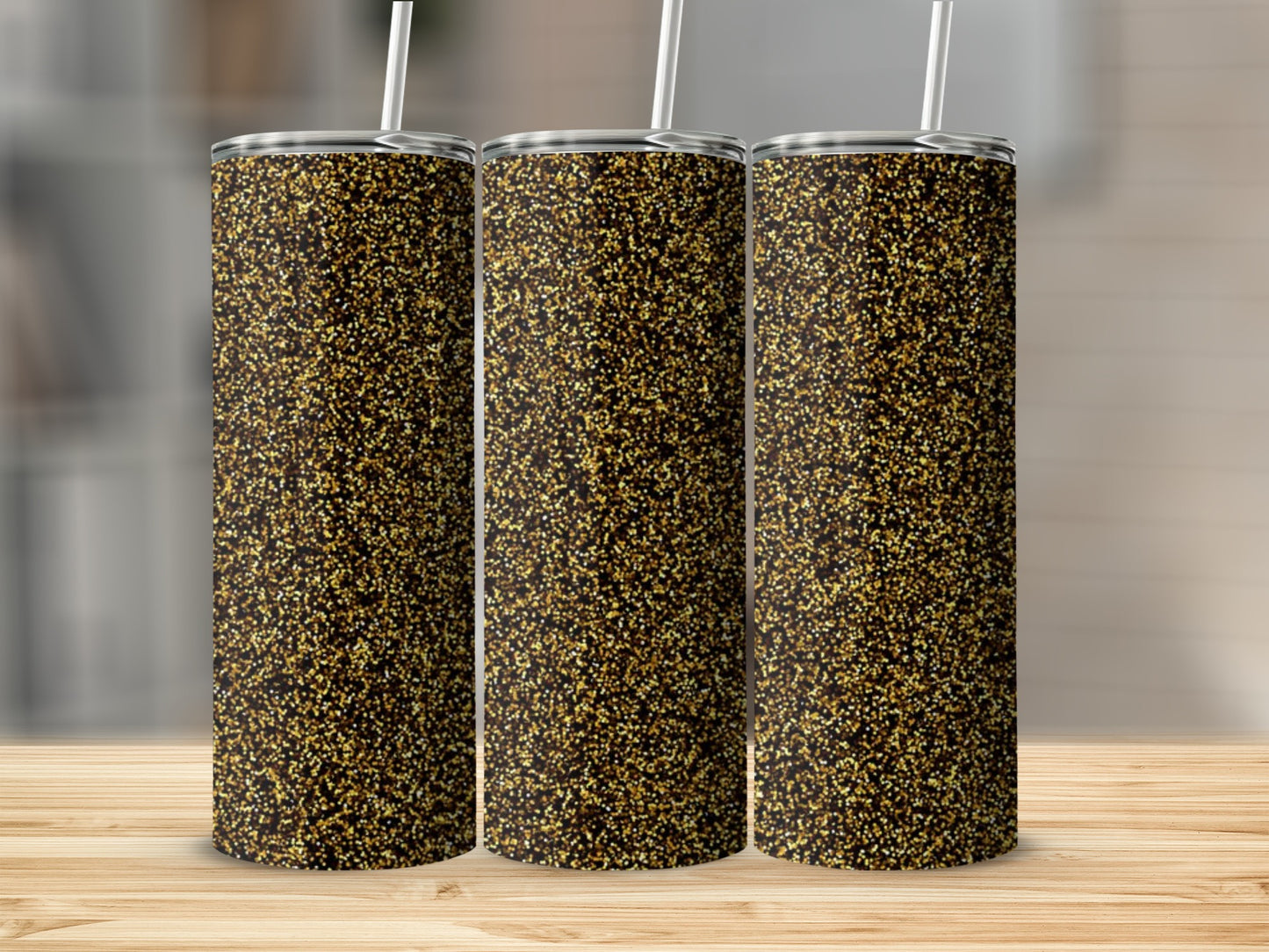 Glittery Black and Gold Stainless Steel Tumblers