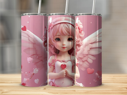 Adorable Angel Girl with Pink Hearts Tumbler