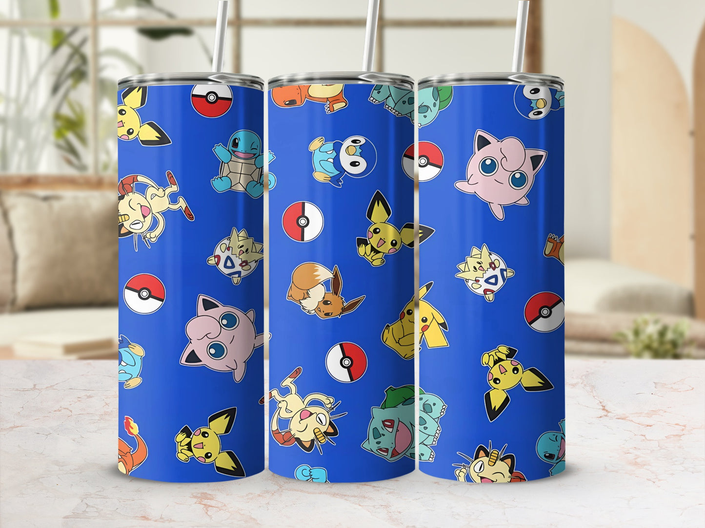 Fun Blue Pokémon Characters Insulated Tumbler Flask