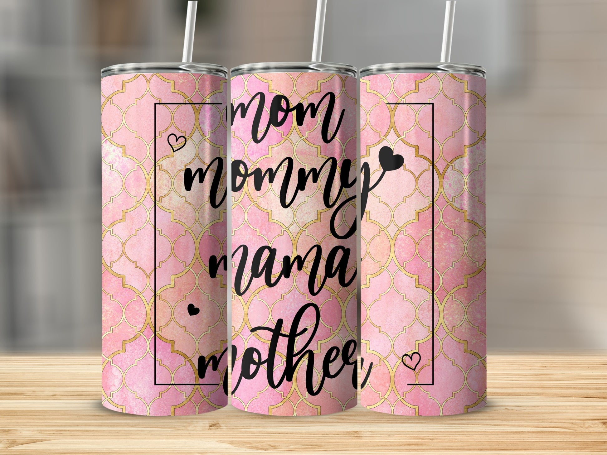 Pink Tumbler with Mom Mommy Mama Mother Design
