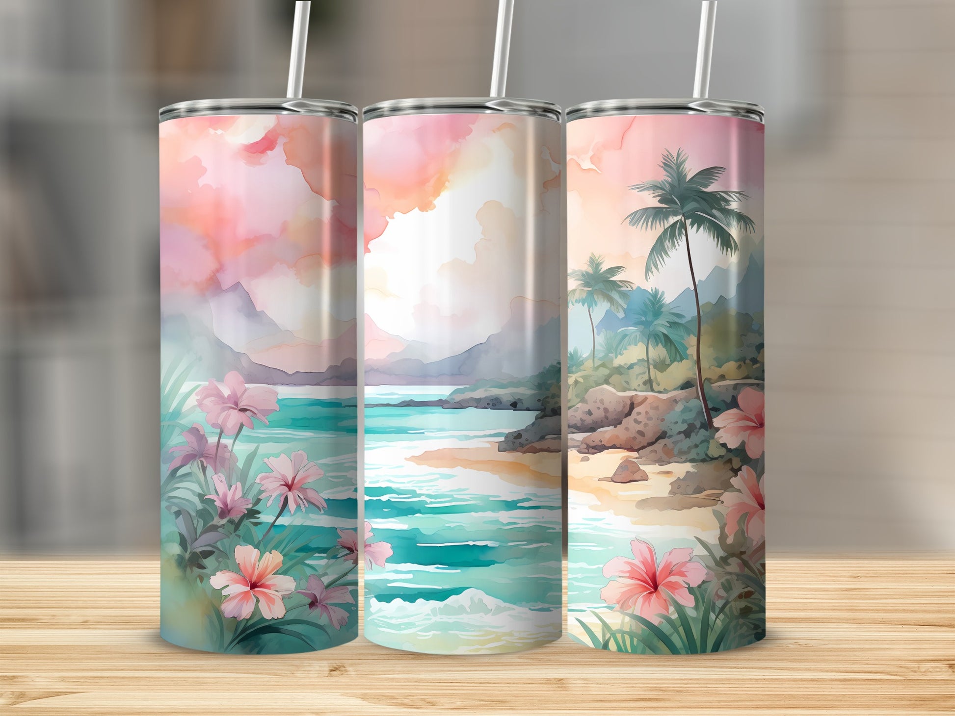 Tropical beach hibiscus flowers palm trees ocean scene product type
Tumbler
Tropical beach
Ocean view
Palm tree design
Hibiscus flowers
Watercolor art
Sunset landscape
Coastal vibe
Summer aesthetic
Island paradise
Beach scene
Nature inspired
Pink sky
Aqua water
Drink container
Travel gift
Serene design
Floral print
Vacation essentials
Aesthetic tumbler