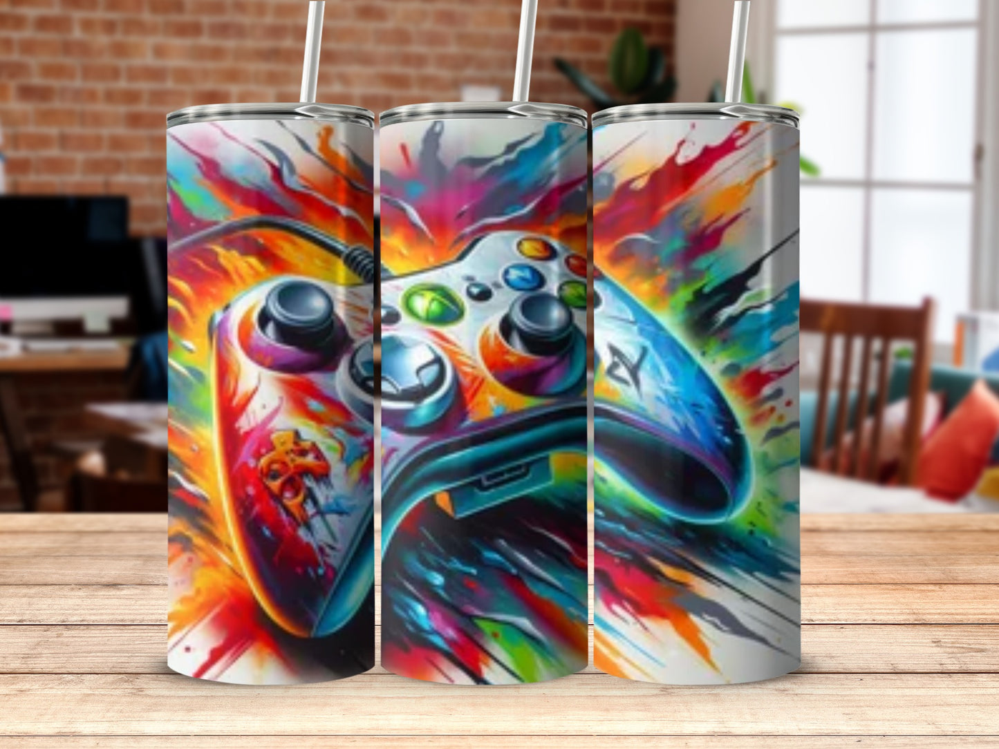 Colorful Abstract Gaming Console Art Tumbler Product