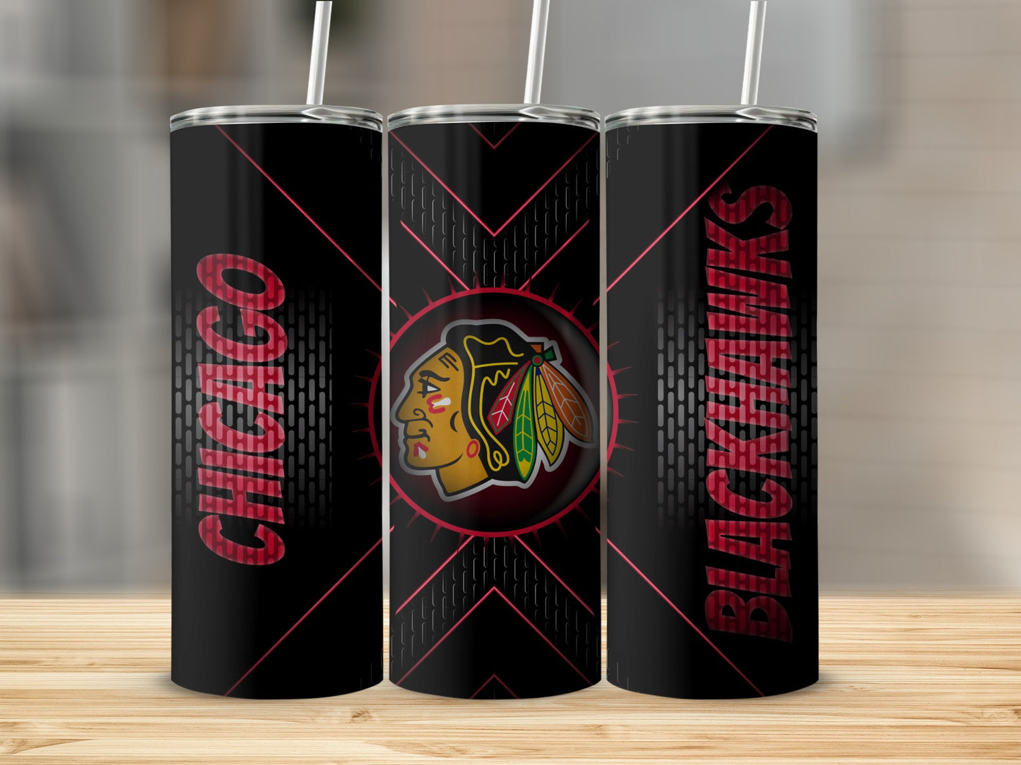 Chicago Blackhawks Logo On Black Tumblers