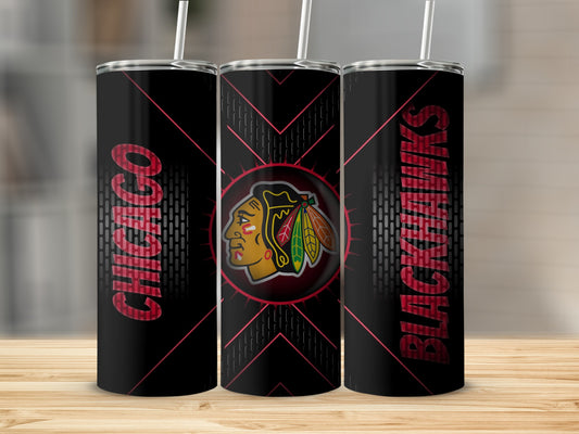 Chicago Blackhawks Logo On Black Tumblers