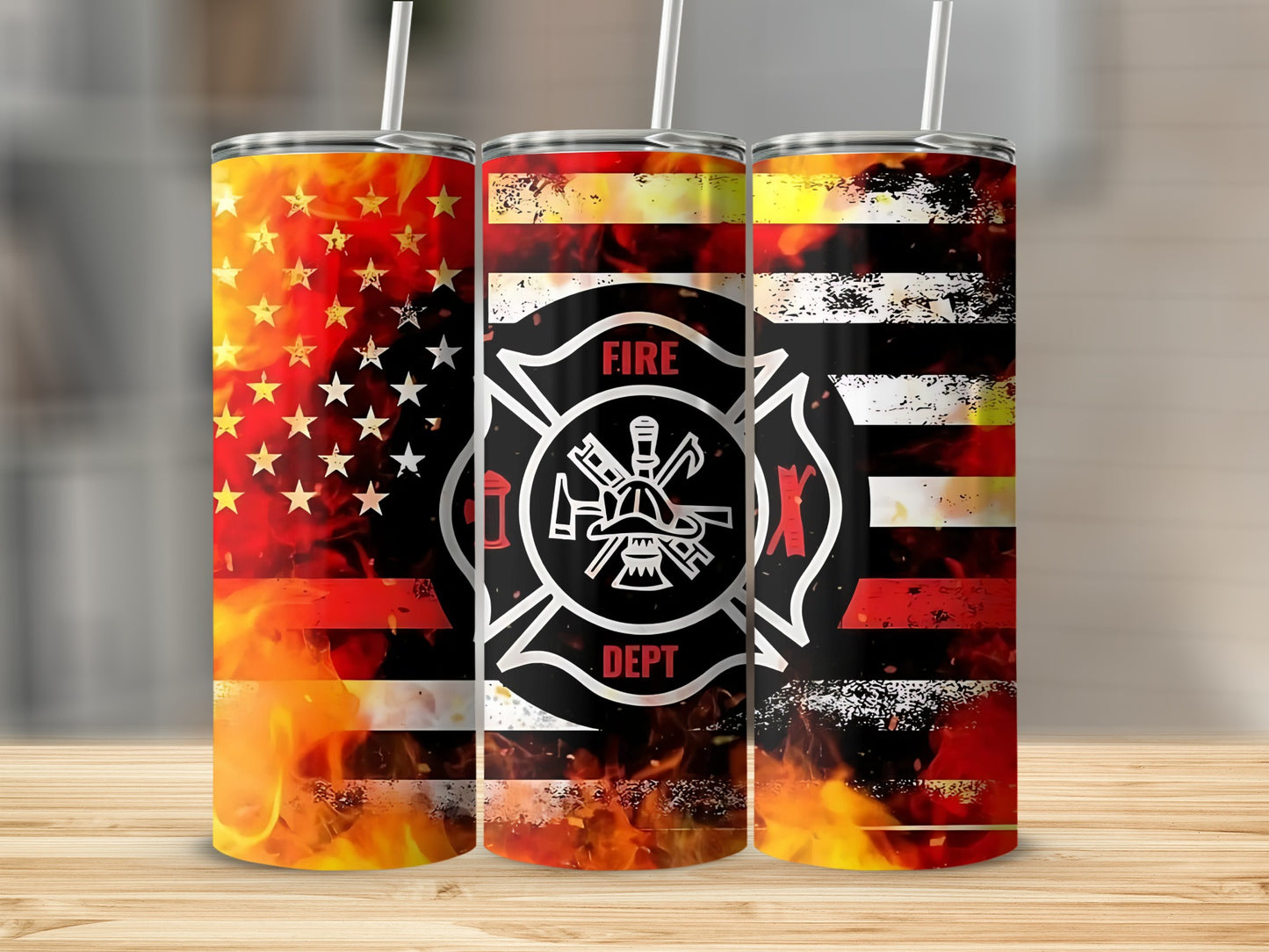 Firefighter American Flag Themed Tumbler Cup