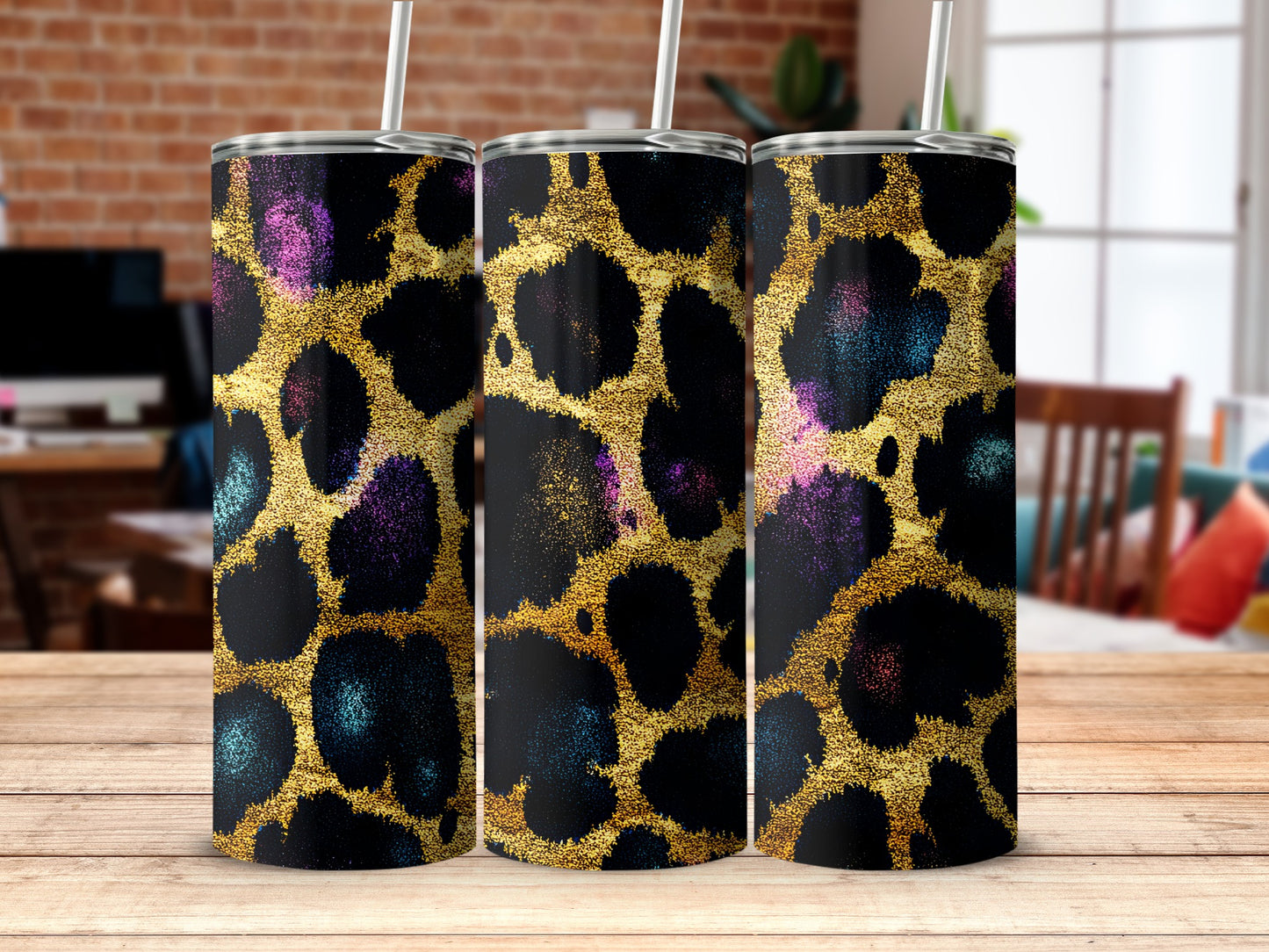Sparkling Leopard Print Tumbler with Colorful Accents