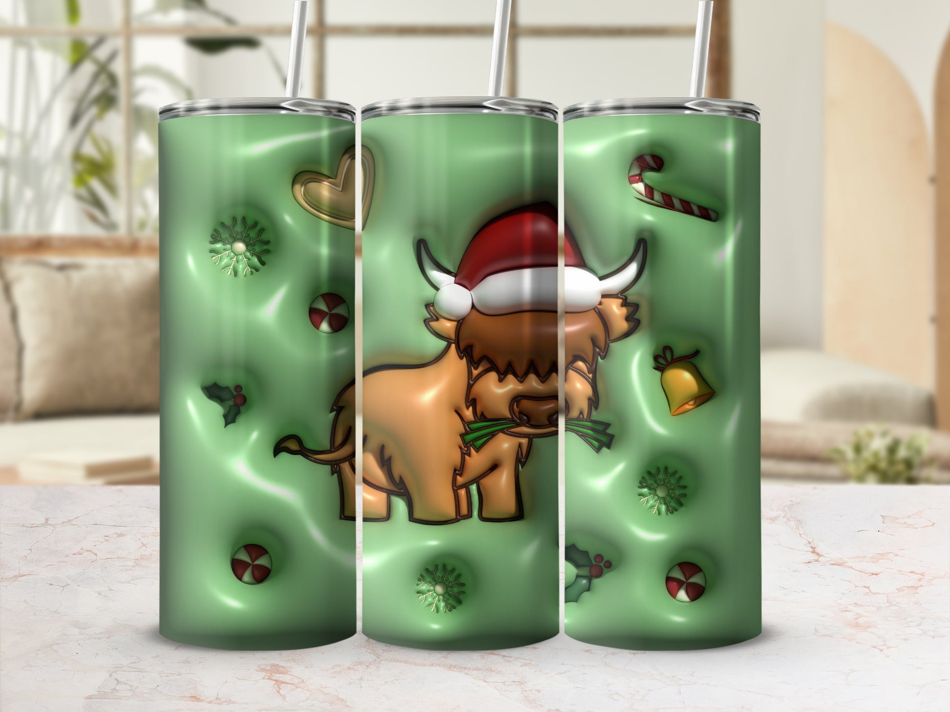 Christmas Buffalo Santa Hat Holiday Tumbler Cup