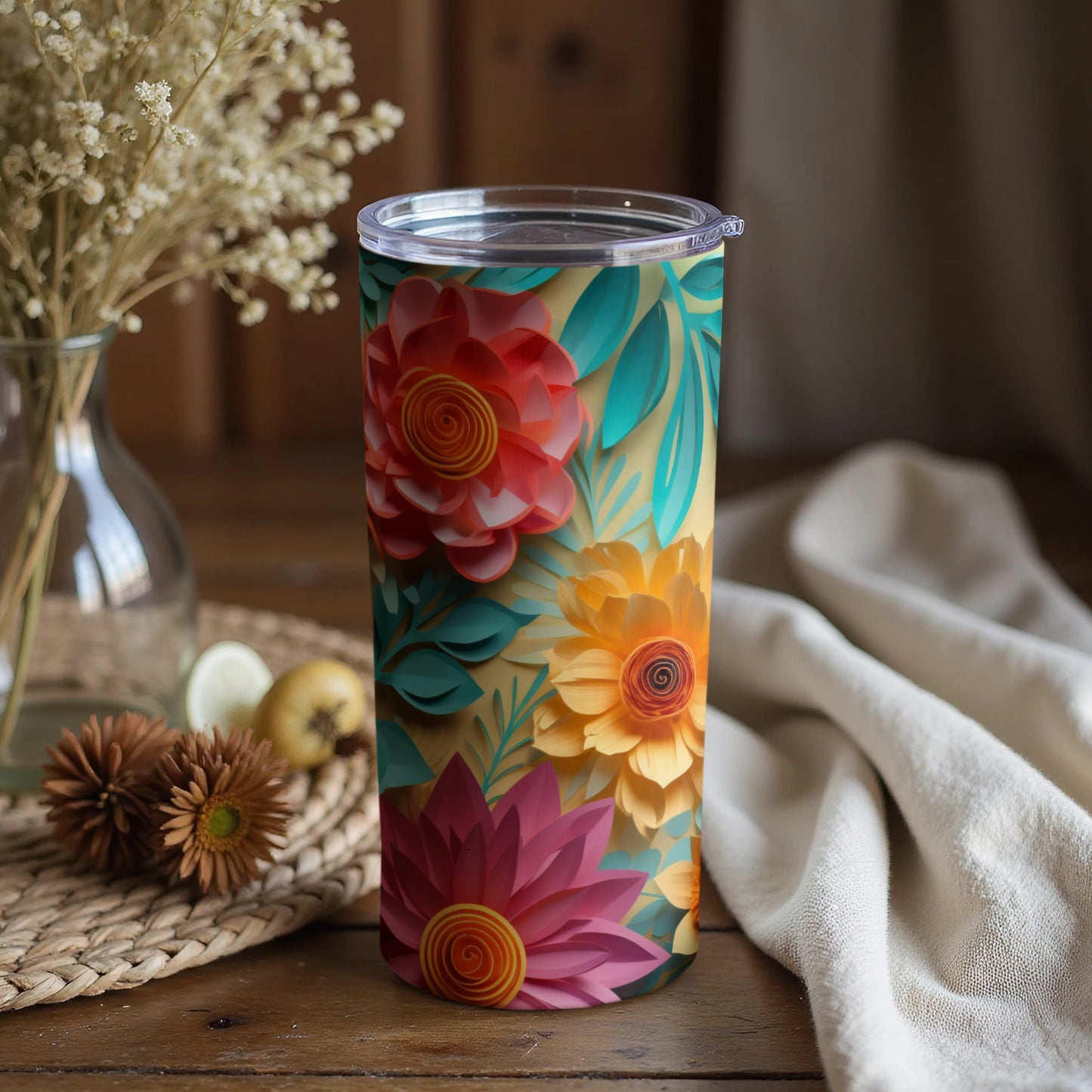 Floral Pattern Decorative Design Travel Tumbler