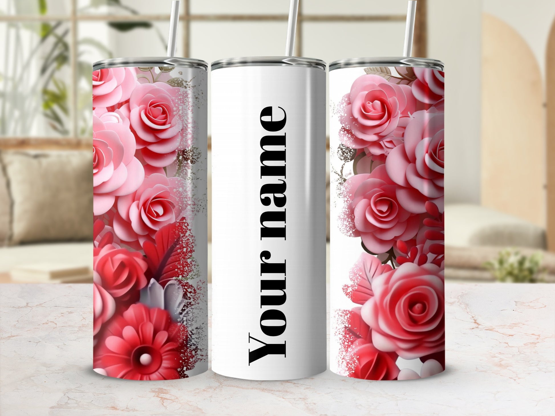 Customizable Floral Design Personalized Tumbler Cup