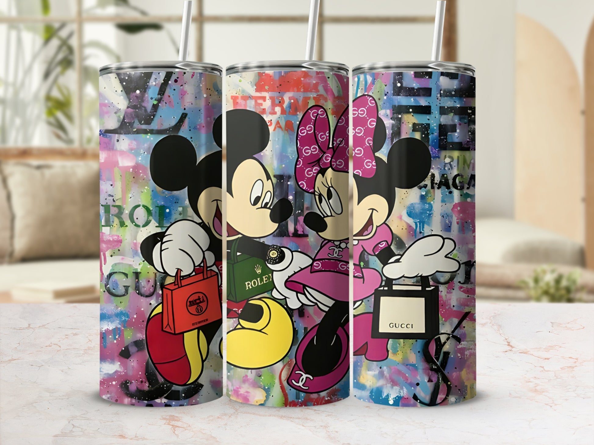 Vibrant Mickey and Minnie Mouse Tumbler Design