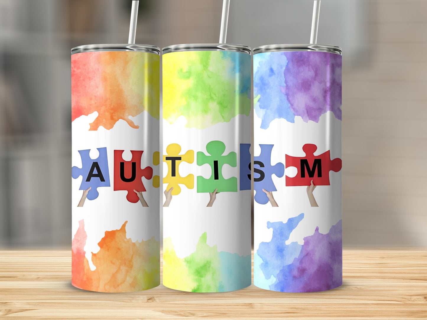 Autism Awareness Colorful Puzzle Piece Tumbler