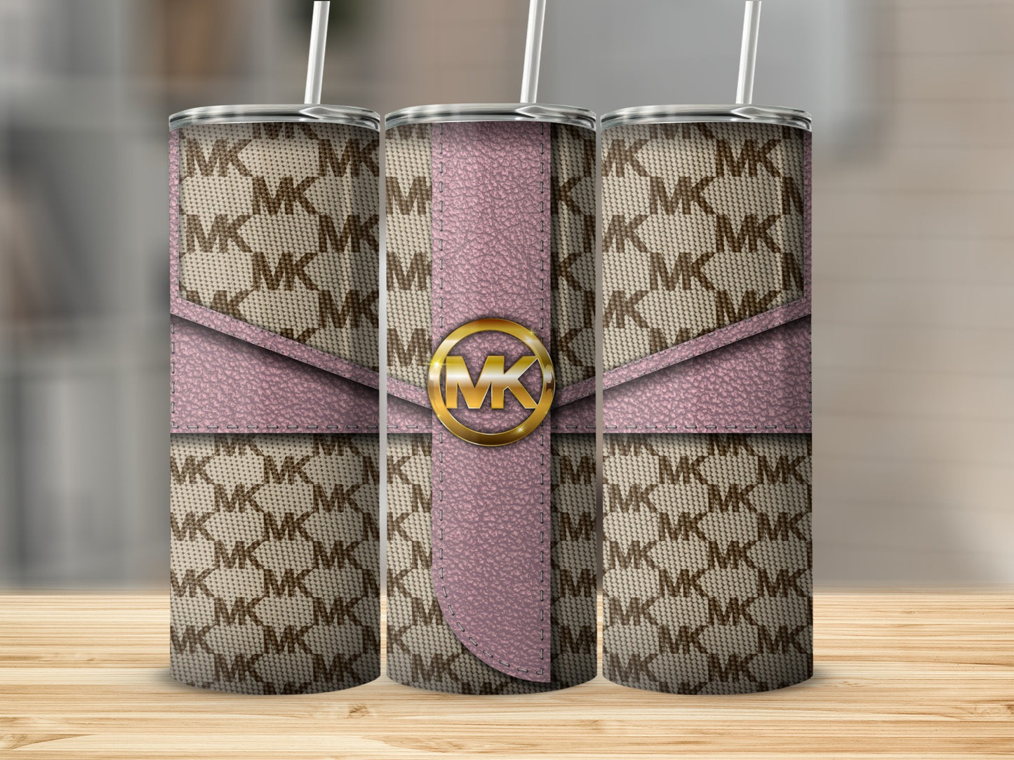 Stylish Branded Pink and Beige Patterned Tumbler