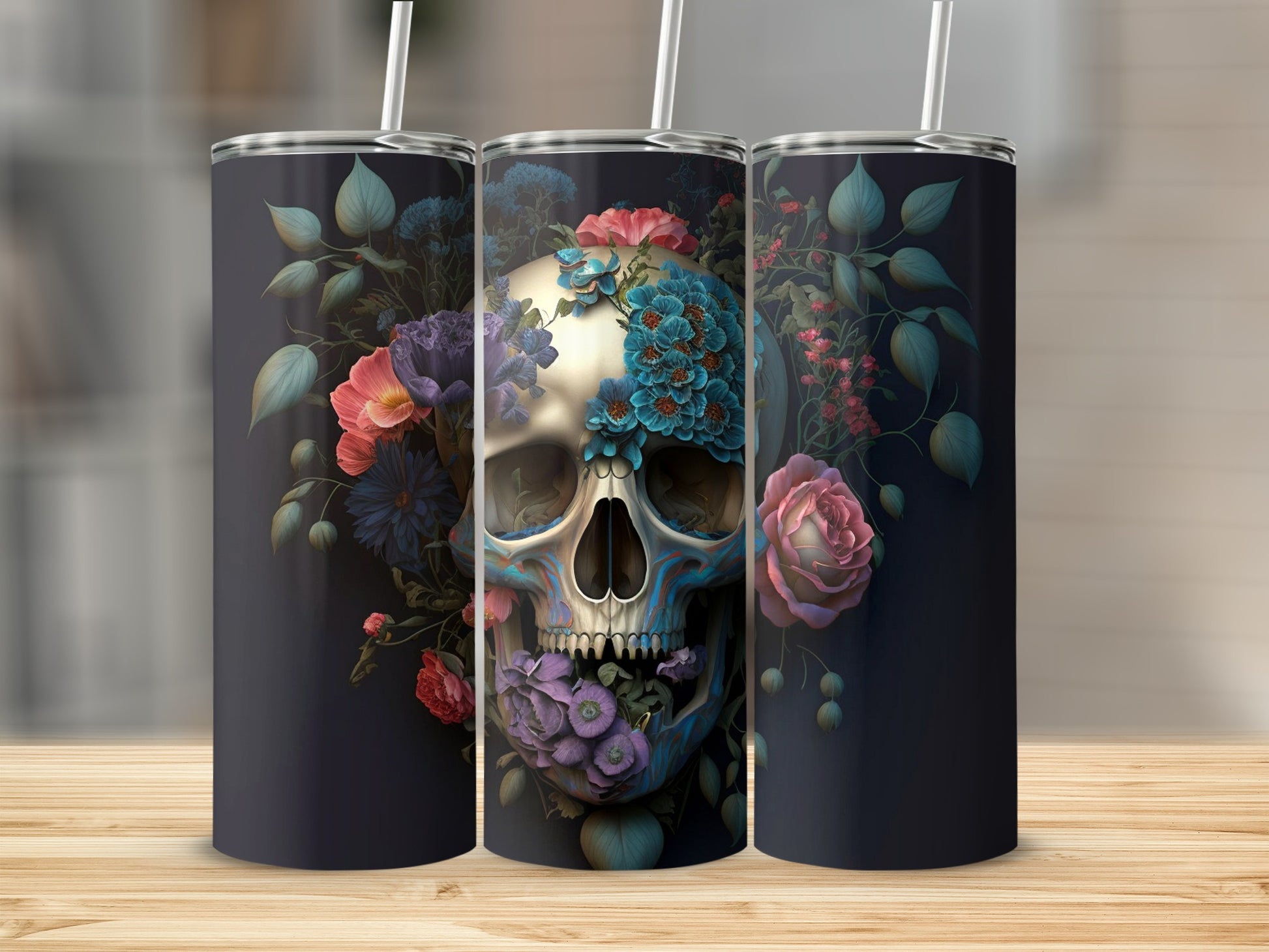 Vibrant Skull Floral Design Insulated Tumbler Product