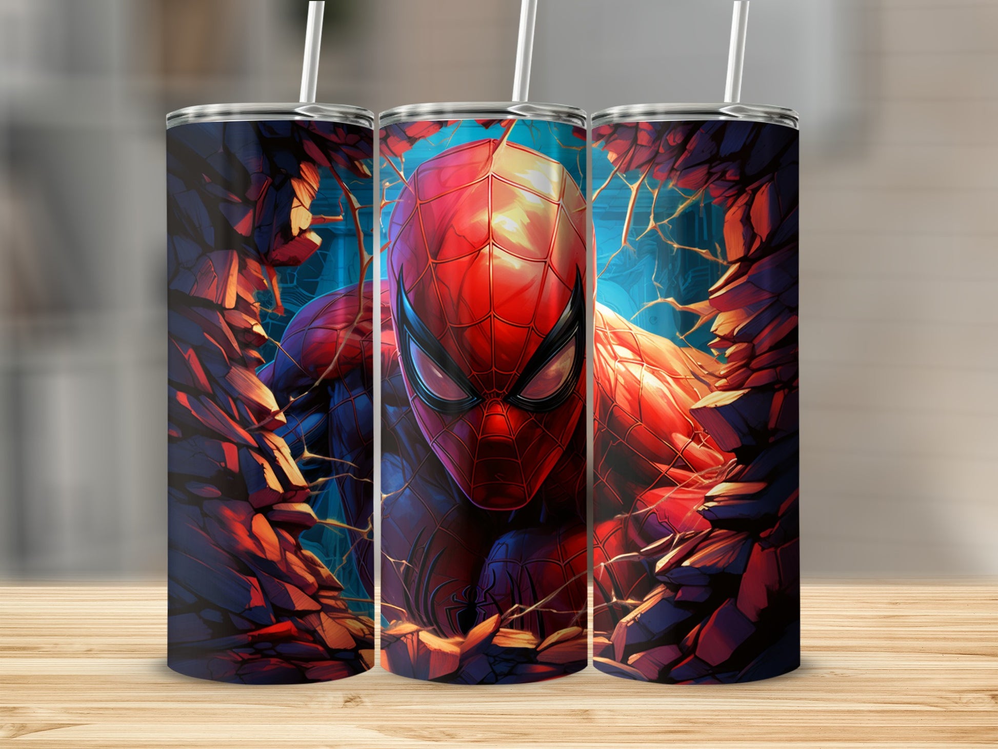 Spider Hero Breaking Through Marvel Tumbler Design