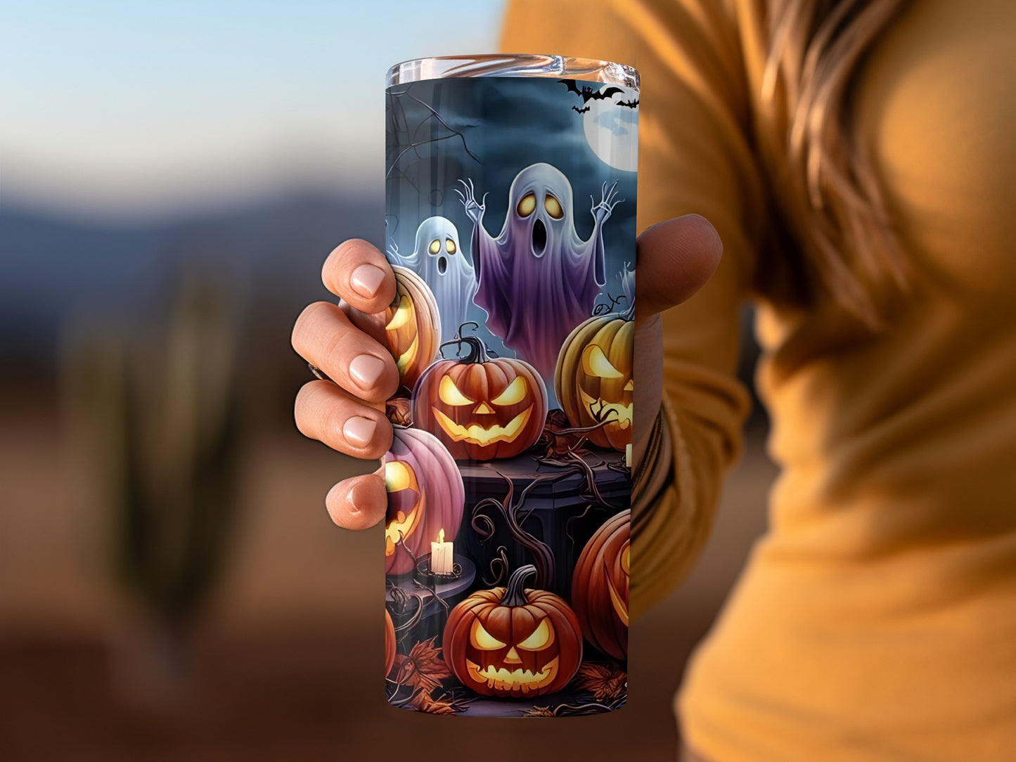 Spooky Ghosts and Pumpkins Halloween Tumbler Design