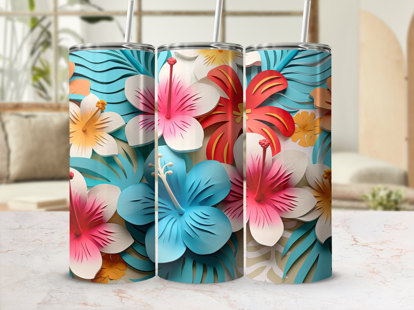 Colorful Tropical Floral Design Insulated Tumbler