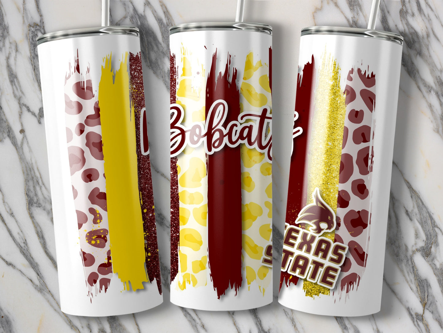 Bobcats Texas State Design Brush Strokes for Tumblers