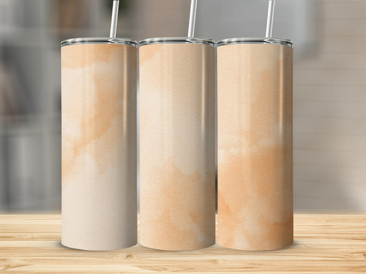 Three blank sublimation tumblers with a watercolor wash pattern.