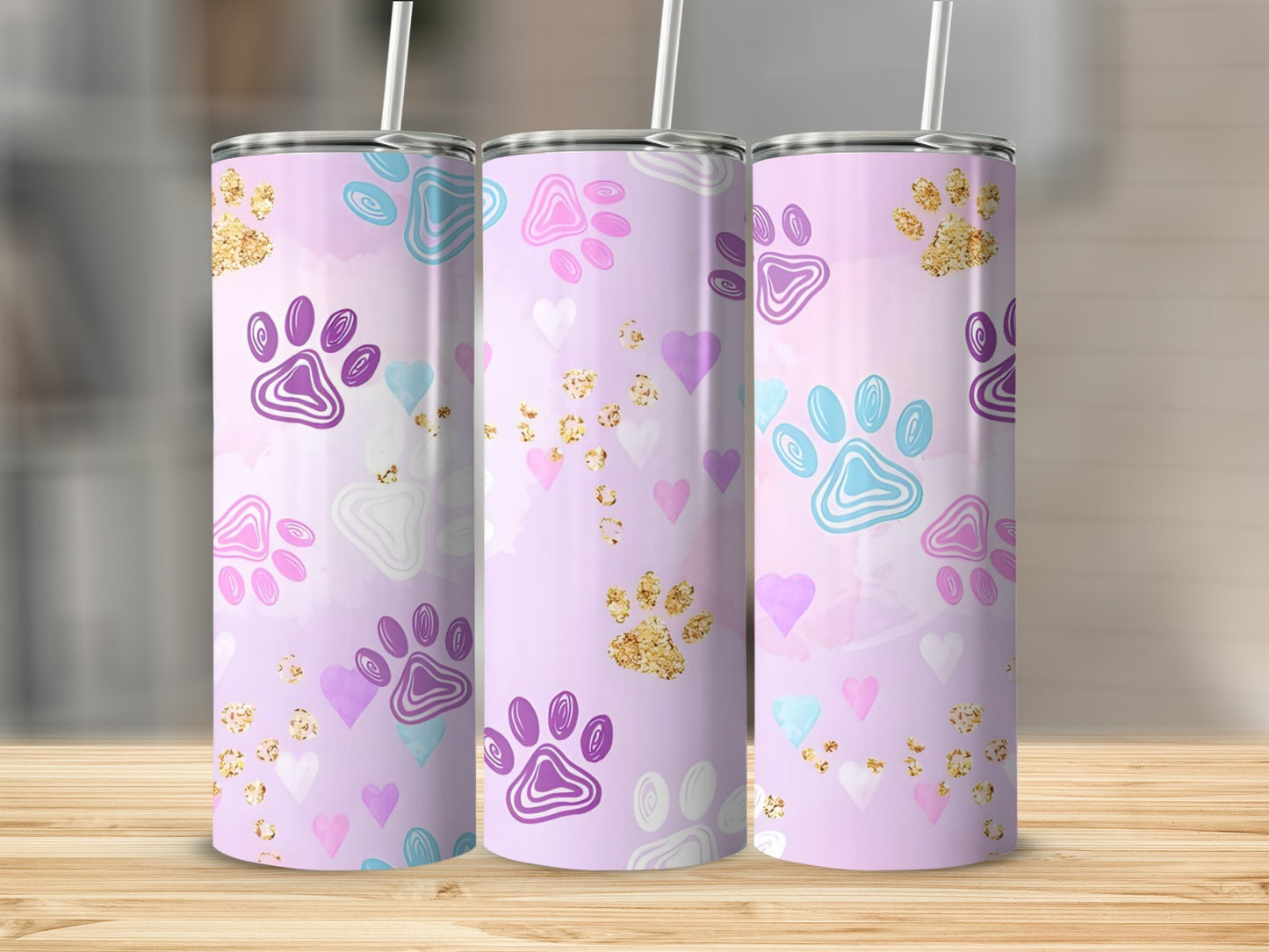 Pastel Paw Print and Heart Design Tumbler Drinkware