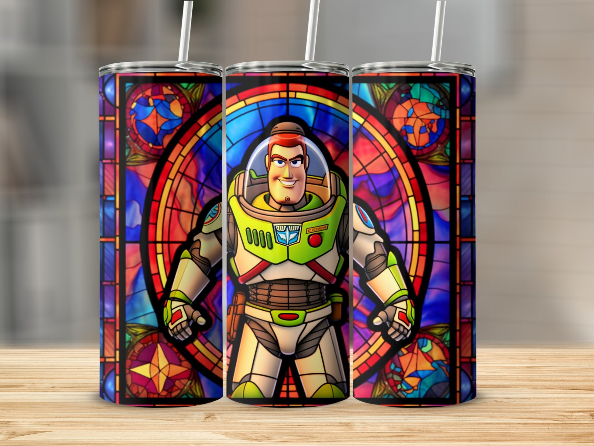 Vibrant Buzz Lightyear Stained Glass Tumbler Design