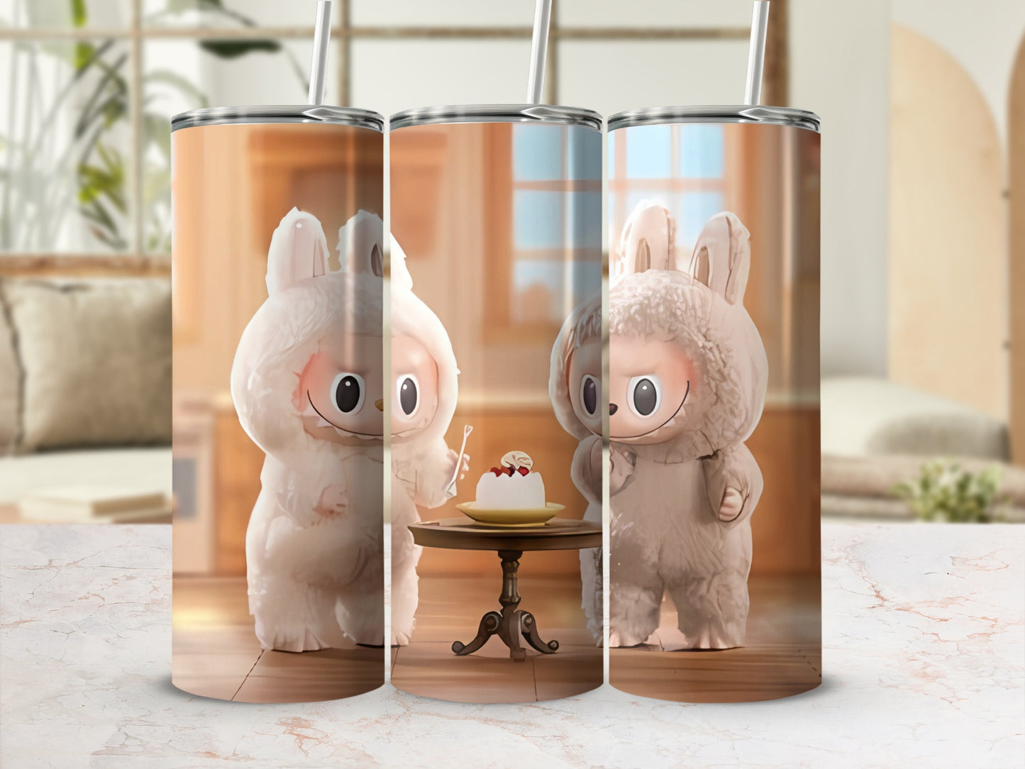 Cute Bunny Character with Cake on Tumbler Drinkware
