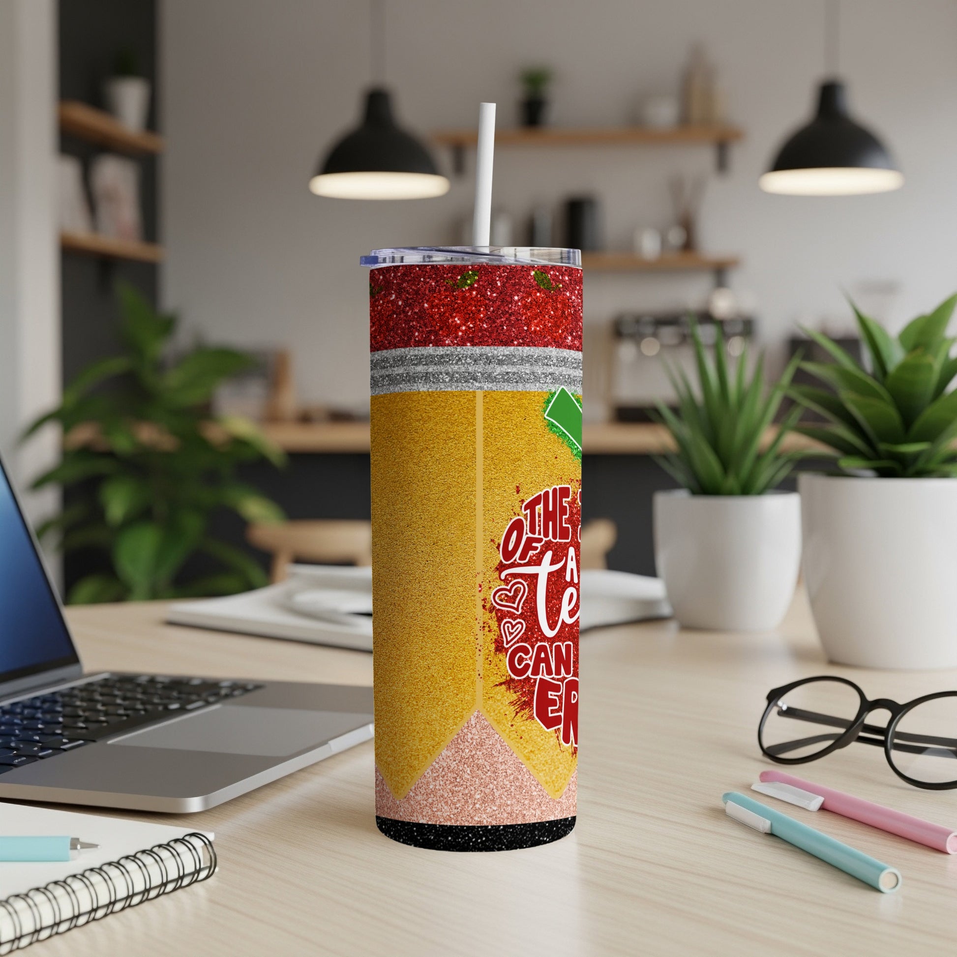 Yellow tumbler with glitter and text "The older I get the more I realize...".