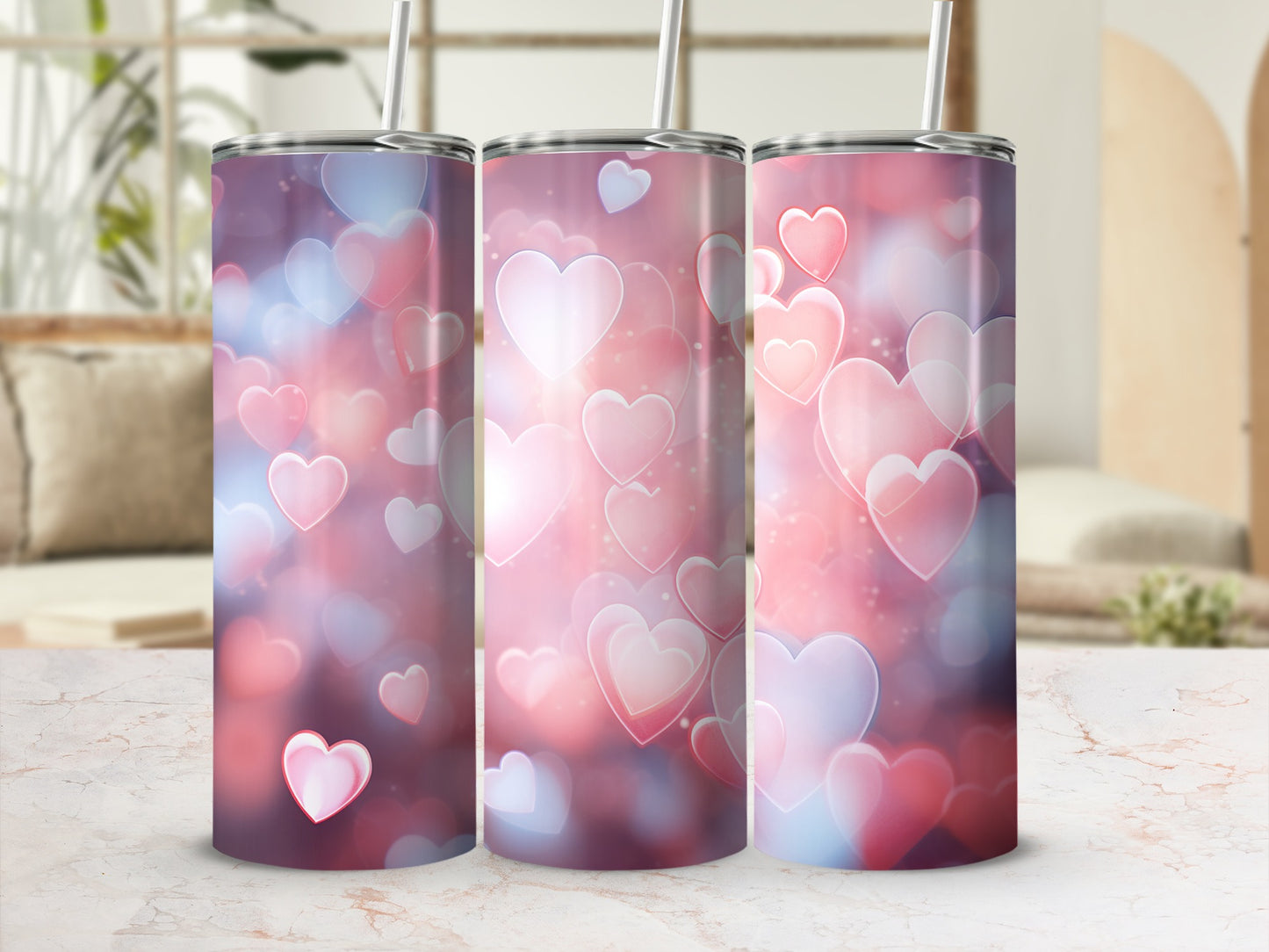 Pink and Blue Hearts Design Tumbler for Sale