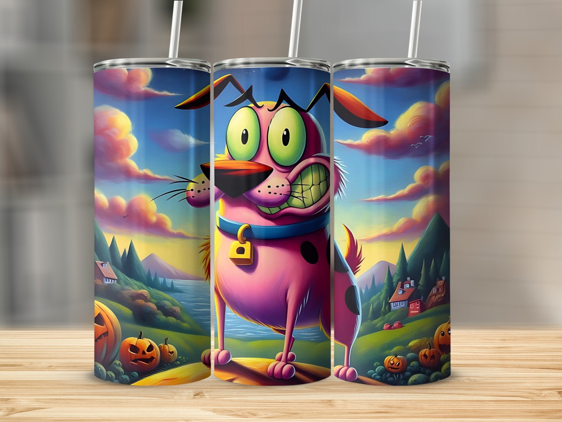 Colorful Cartoon Dog Design Tumbler for Halloween Fun